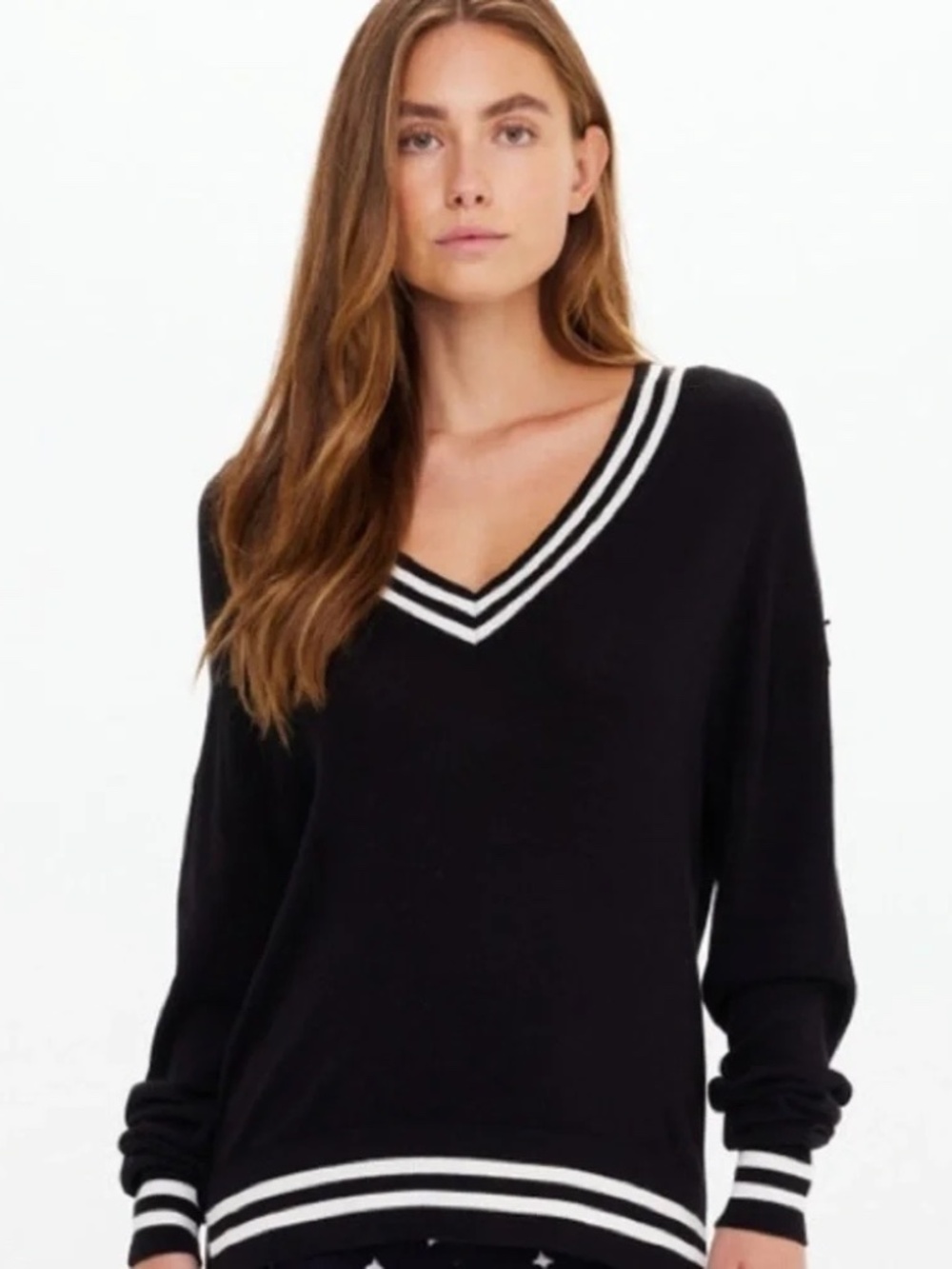 Forever 21 Black & White V-Neck Long Sleeve Sweater Top Size S